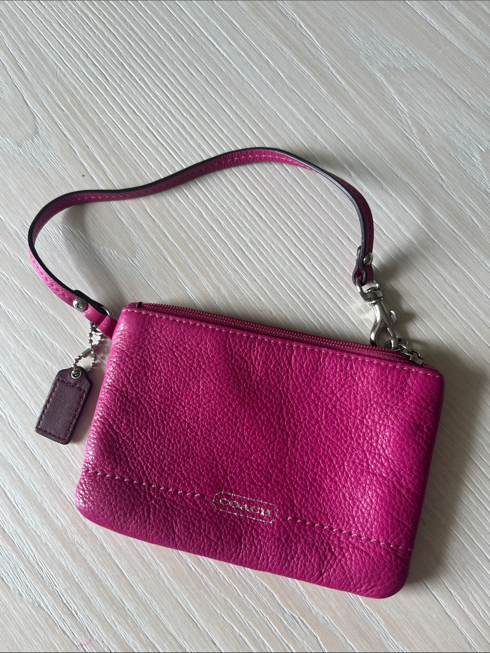 Coach Hot Pink Pebbled Leather Wristlet